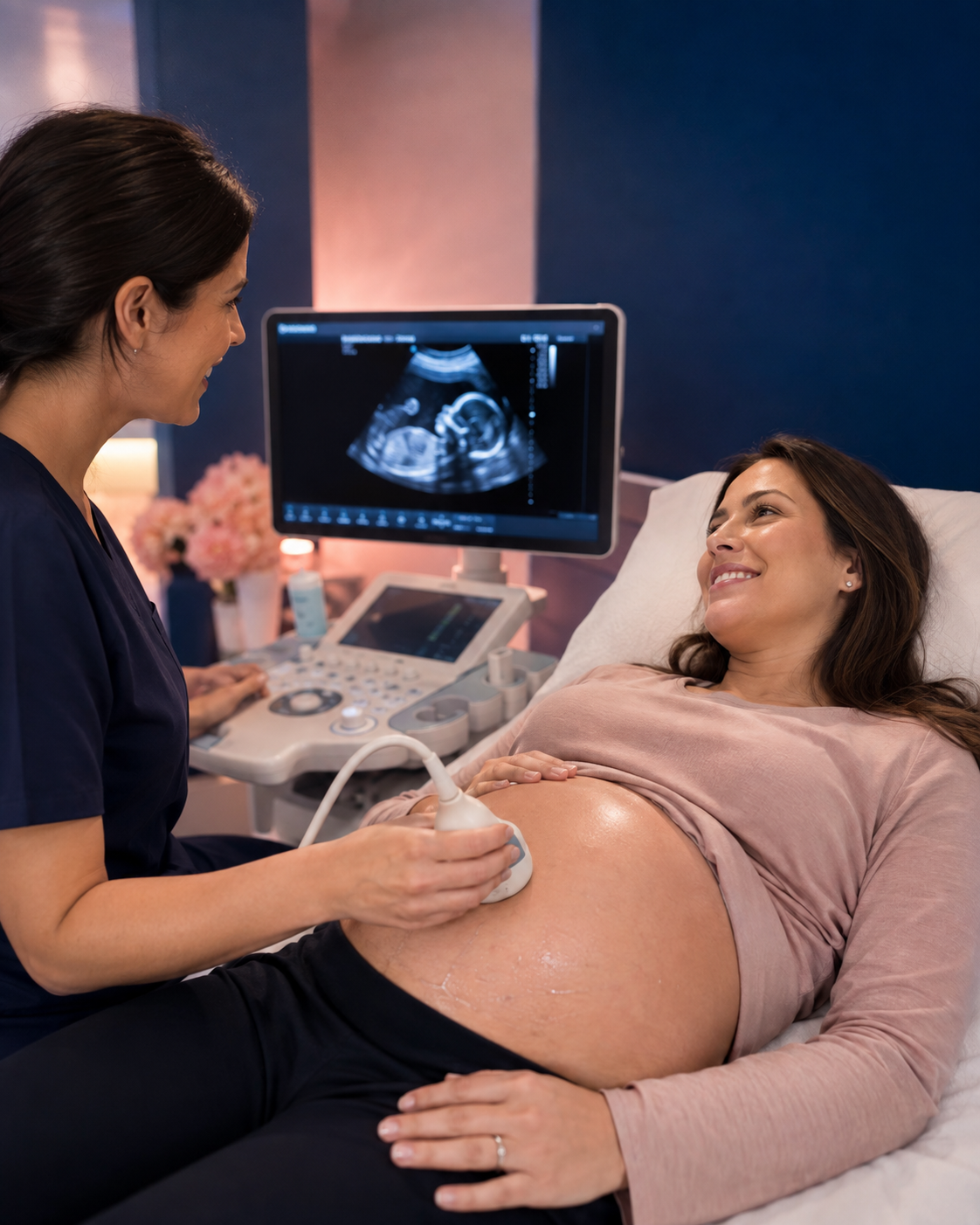 Ultrasound technician with expecting mother